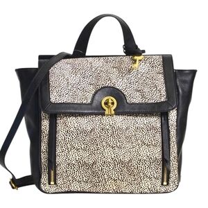 Fossil Speckled Fur Look Leather Bag W/ Gold Closure